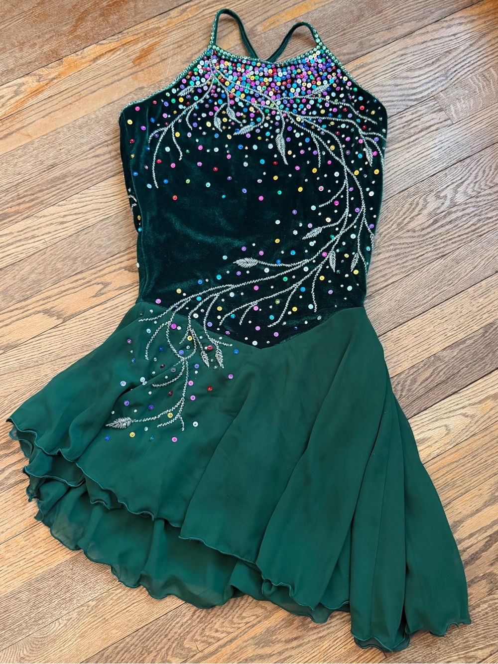 Vintage Beaded Dance Costume Dress Leotard Velvet Sparkle Rhinestone